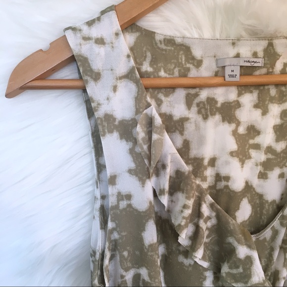 HALOGEN | Olive Ruched Sleeveless Blouse w Ruffles - Picture 3 of 5